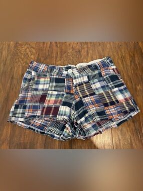 Women’s Size 14 Multicolor Madras Patchwork Cotton Shorts Preppy Style Y2K